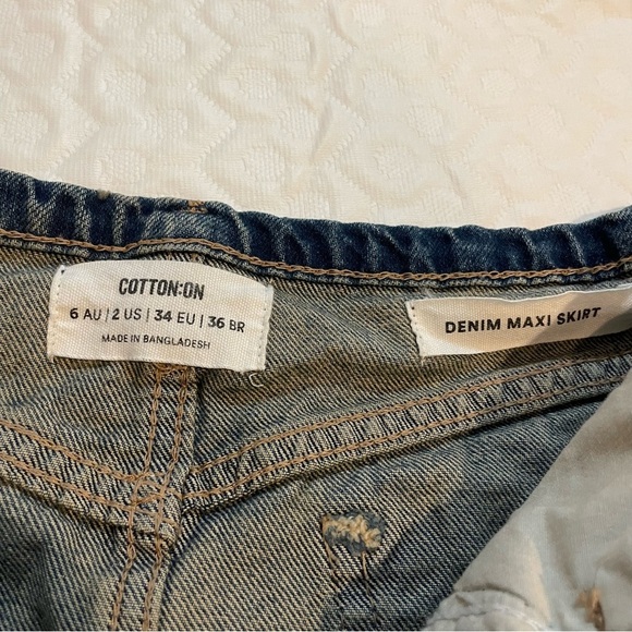 Cotton:On Denim Maxi Shirt Low Waisted Raw Hem Size 2 Boho Cowgirl Blue Jean - Picture 6 of 12